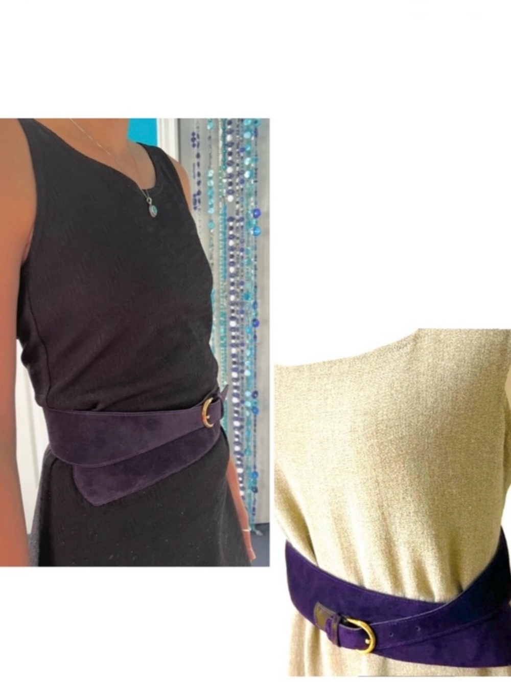 🎁 Vintage Leather Belt 1983 French | Deep Purple Suede | Asymmetrical Detail New